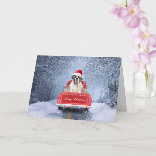 Saint Bernard Hund im Schnee sitzen Weihnachtswage Karte (Orchidee)