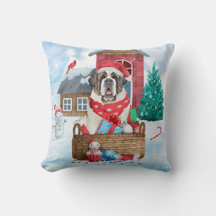 Saint Bernard Hund im Schnee Weihnachtshundehaus Kissen