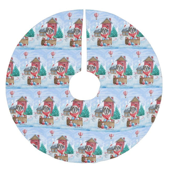 Saint Bernard Hund im Schnee Weihnachtshundehaus Polyester Weihnachtsbaumdecke (Vorderseite)