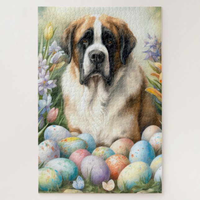 Saint Bernard Hund mit Ostereiern Urlaub (Vertikal)