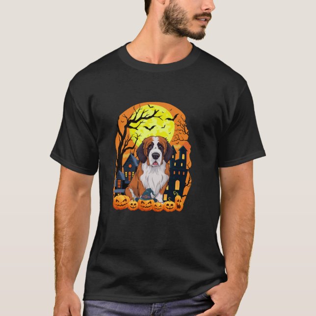 Saint Bernard Hund mit Pumpkins Funny Beängstigend T-Shirt (Vorderseite)