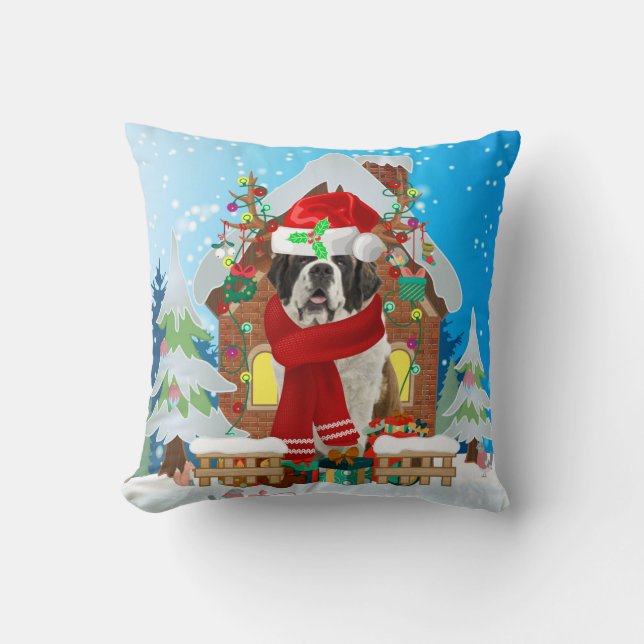 Saint Bernard Hund mit Weihnachtsgeschenken Kissen (Vorderseite)