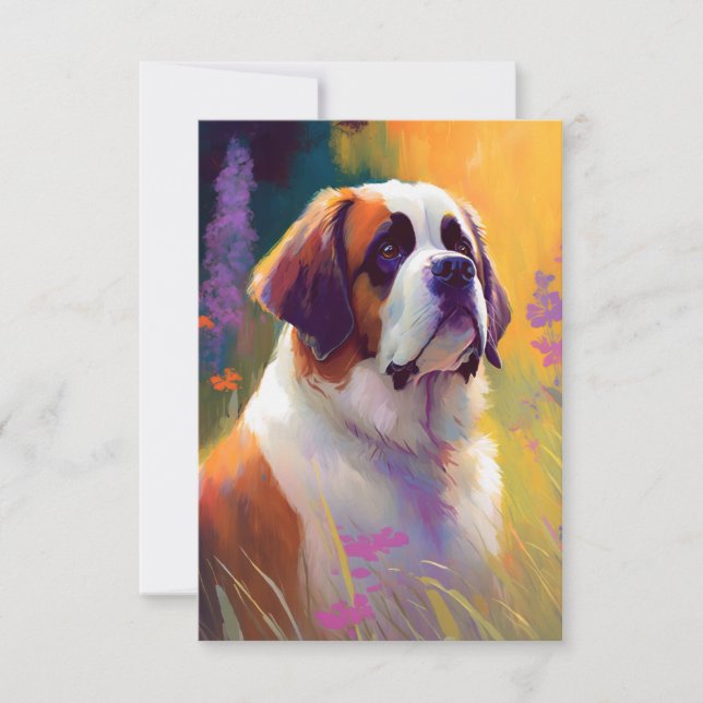 Saint Bernard Hund Tierportrait Malerei Haustier Dankeskarte (Vorderseite)