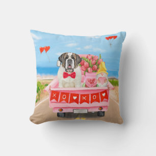 Saint Bernard Hund Valentinstag LKW Herzen Kissen