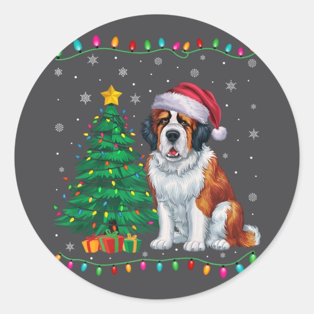 Saint Bernard Hund Weihnachtsmannmütze Männer Frau Runder Aufkleber (Vorderseite)