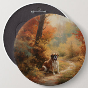 Saint Bernard im Herbst Leaves Fall Inspiriert Button