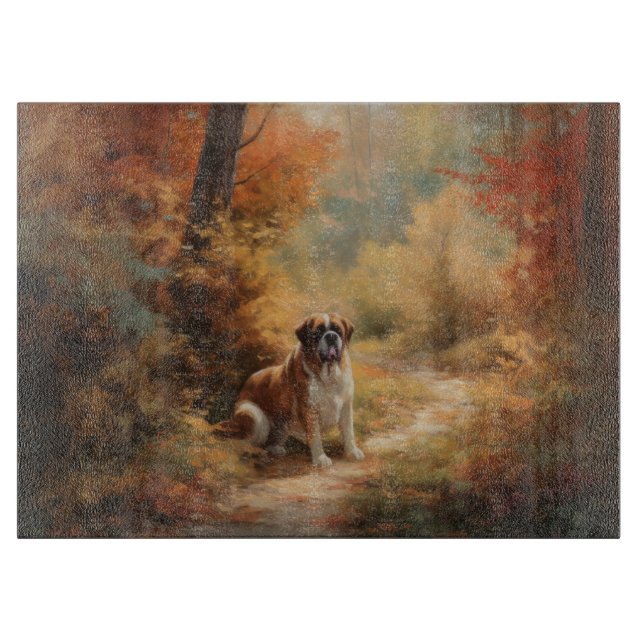 Saint Bernard im Herbst Leaves Fall Inspiriert Schneidebrett (Vorderseite)
