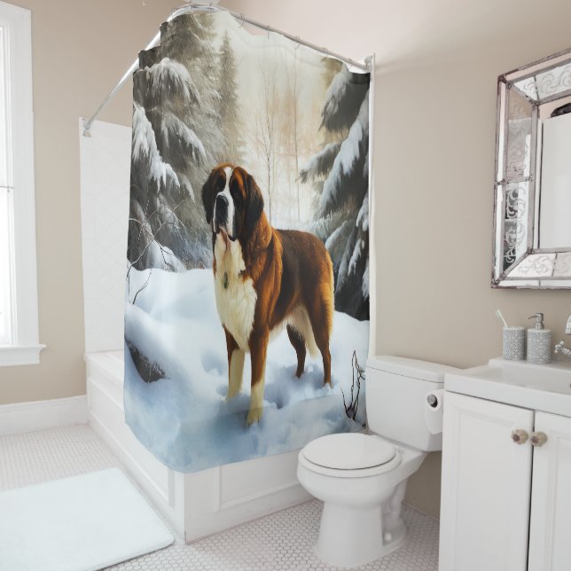Saint Bernard Lassen Sie es Schnee Weihnachten Duschvorhang (Beispiel)