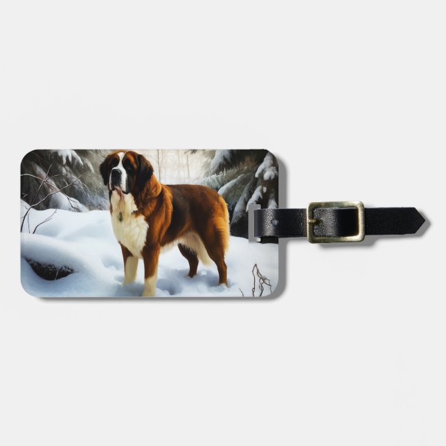Saint Bernard Lassen Sie es Schnee Weihnachten Gepäckanhänger (Vorderseite horizontal)