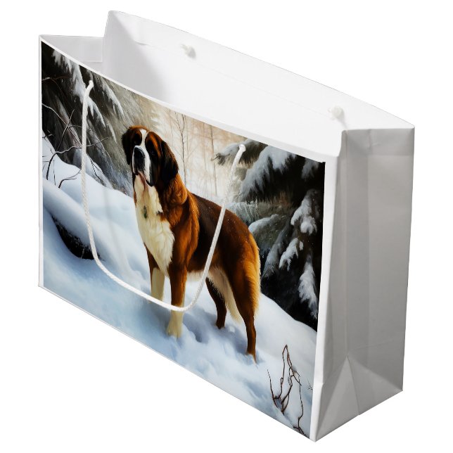 Saint Bernard Lassen Sie es Schnee Weihnachten Große Geschenktüte (Vorderseite Schrägansicht)