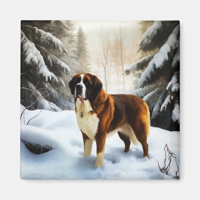 Saint Bernard Lassen Sie es Schnee Weihnachten Magnet (Vorne)