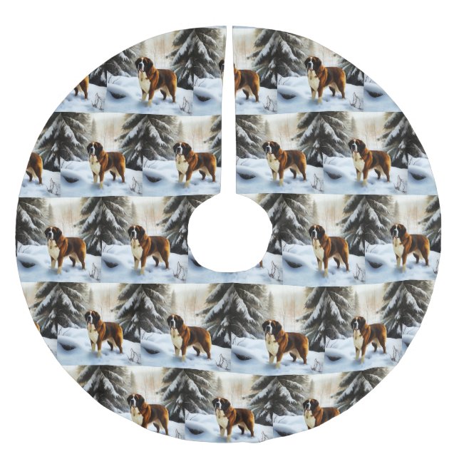 Saint Bernard Lassen Sie es Schnee Weihnachten Polyester Weihnachtsbaumdecke (Vorderseite)
