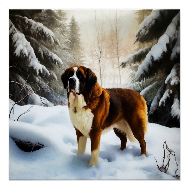 Saint Bernard Lassen Sie es Schnee Weihnachten Poster (Vorderseite)