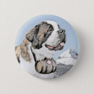 Saint Bernard Malerei - Niedliche Original Hunde K Button