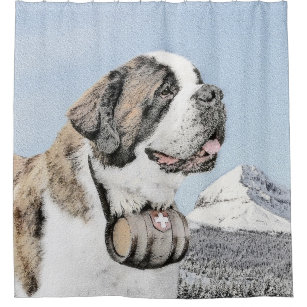 Saint Bernard Malerei - Niedliche Original Hunde K Duschvorhang