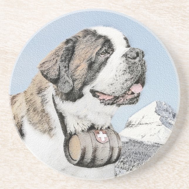 Saint Bernard Malerei - Niedliche Original Hunde K Getränkeuntersetzer (Vorne)