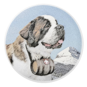 Saint Bernard Malerei - Niedliche Original Hunde K Keramikknauf