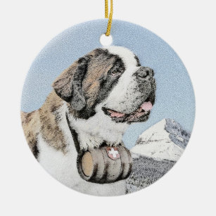 Saint Bernard Malerei - Niedliche Original Hunde K Keramikornament