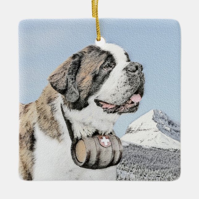 Saint Bernard Malerei - Niedliche Original Hunde K Keramikornament (Vorderseite)