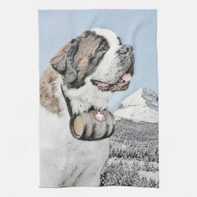 Saint Bernard Malerei - Niedliche Original Hunde K Küchentuch (Vertikal)