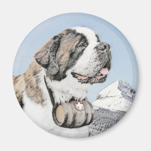 Saint Bernard Malerei - Niedliche Original Hunde K Magnet (Vorne)