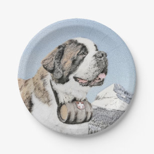 Saint Bernard Malerei - Niedliche Original Hunde K Pappteller