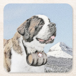Saint Bernard Malerei - Niedliche Original Hunde K Rechteckiger Pappuntersetzer