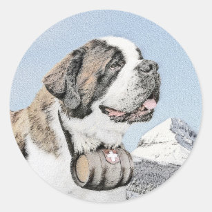 Saint Bernard Malerei - Niedliche Original Hunde K Runder Aufkleber