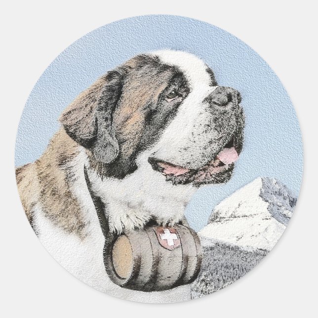 Saint Bernard Malerei - Niedliche Original Hunde K Runder Aufkleber (Vorderseite)
