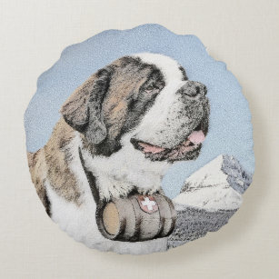Saint Bernard Malerei - Niedliche Original Hunde K Rundes Kissen