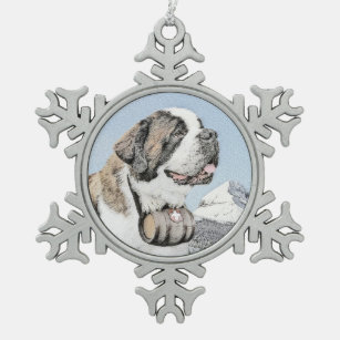 Saint Bernard Malerei - Niedliche Original Hunde K Schneeflocken Zinn-Ornament