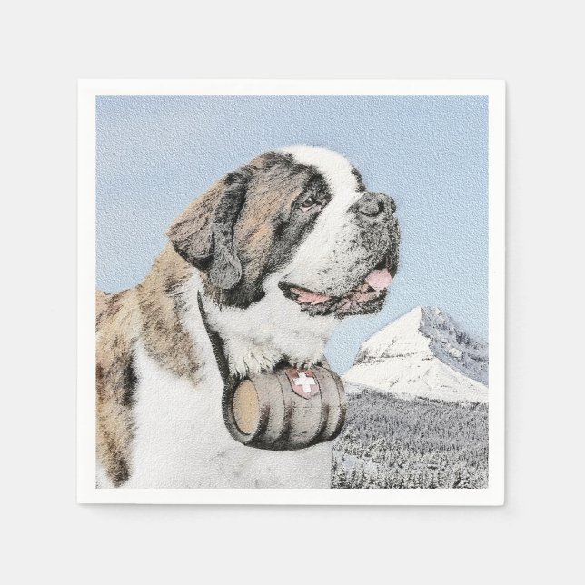 Saint Bernard Malerei - Niedliche Original Hunde K Serviette (Vorderseite)