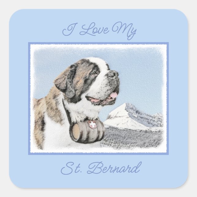 Saint Bernard Malerei - Niedlicher Original Hund A Quadratischer Aufkleber (Vorderseite)