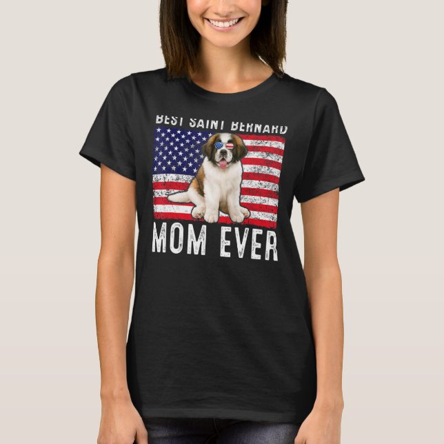 Saint Bernard Mama Usa American Flag Hundebesitzer T-Shirt (Vorderseite)