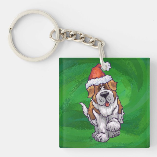 Saint Bernard mignonne à Santa Chapeau sur Vert (Devant)