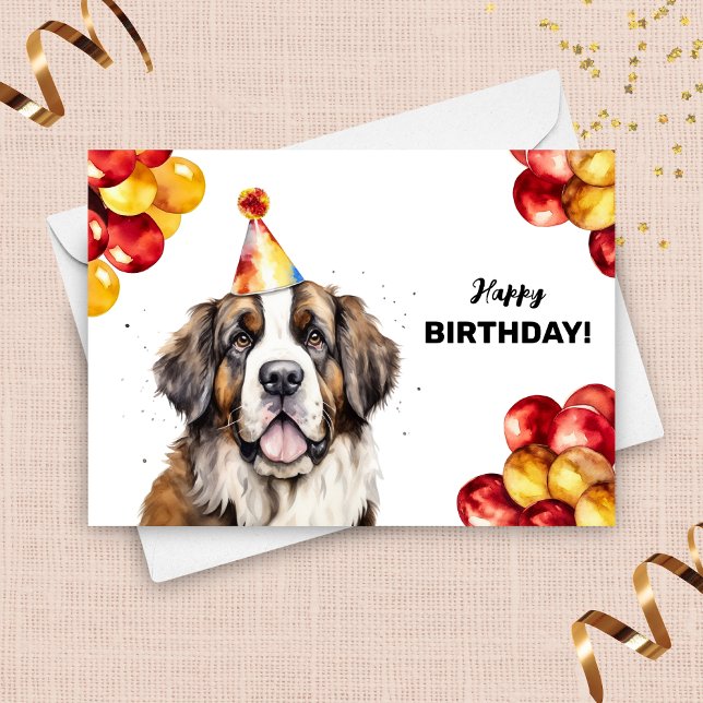 Saint Bernard mit Balloons und Party Hat Geburtsta Karte (Von Creator hochgeladen)