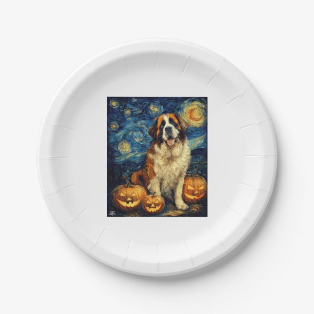 Saint Bernard Niedlich Hund Halloween Kürbislatern Pappteller (Vorderseite)