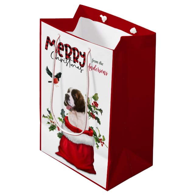 Saint Bernard Puppy Dog Weihnachten Mittlere Geschenktüte (Vorderseite Schrägansicht)