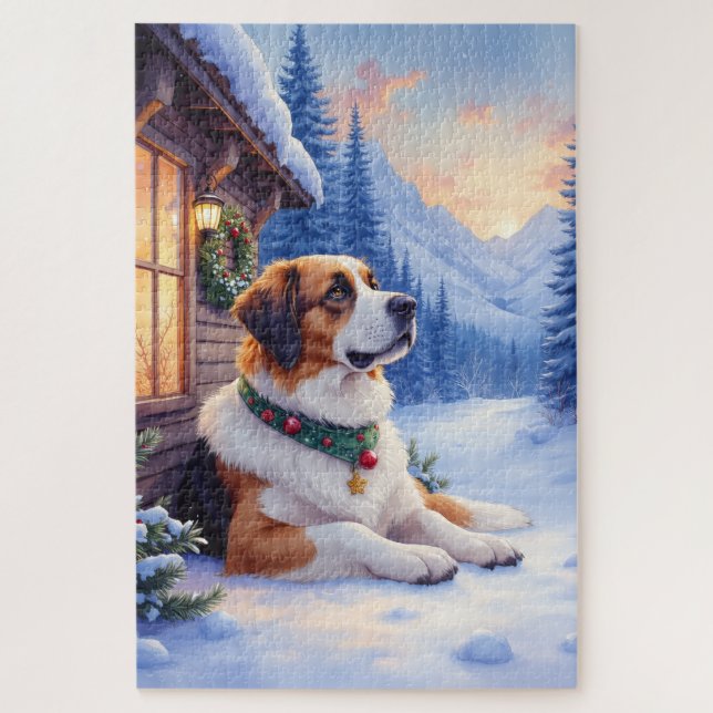 Saint Bernard Snowy Mountain Lodge Christmas Dog (Vertikal)
