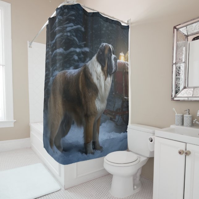 Saint Bernard Snowy Sleigh Weihnachtsdekor Duschvorhang (Beispiel)