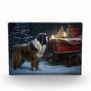 Saint Bernard Snowy Sleigh Weihnachtsdekor Fotoblock