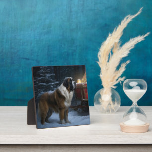Saint Bernard Snowy Sleigh Weihnachtsdekor Fotoplatte