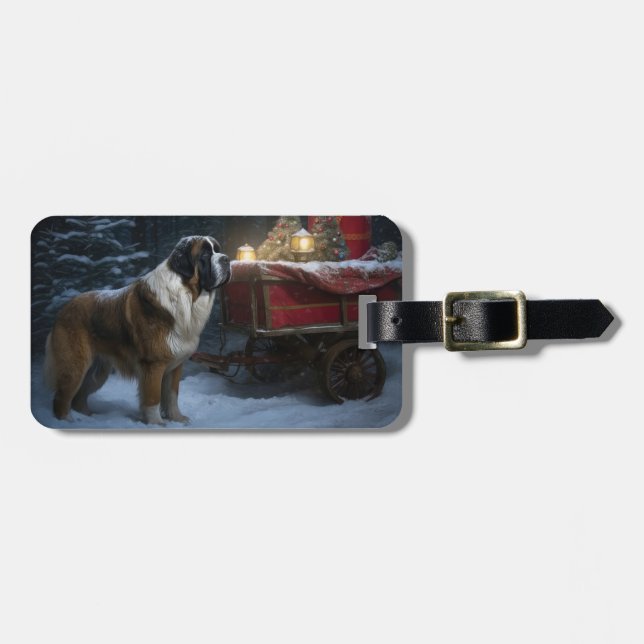 Saint Bernard Snowy Sleigh Weihnachtsdekor Gepäckanhänger (Vorderseite horizontal)