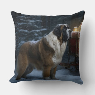 Saint Bernard Snowy Sleigh Weihnachtsdekor Kissen