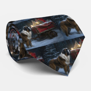 Saint Bernard Snowy Sleigh Weihnachtsdekor Krawatte
