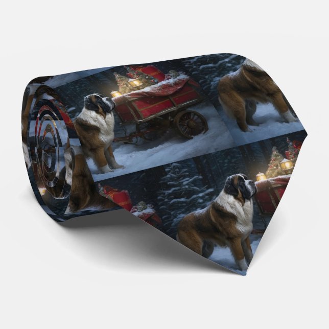 Saint Bernard Snowy Sleigh Weihnachtsdekor Krawatte (Gerollt)