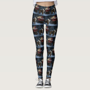 Saint Bernard Snowy Sleigh Weihnachtsdekor Leggings