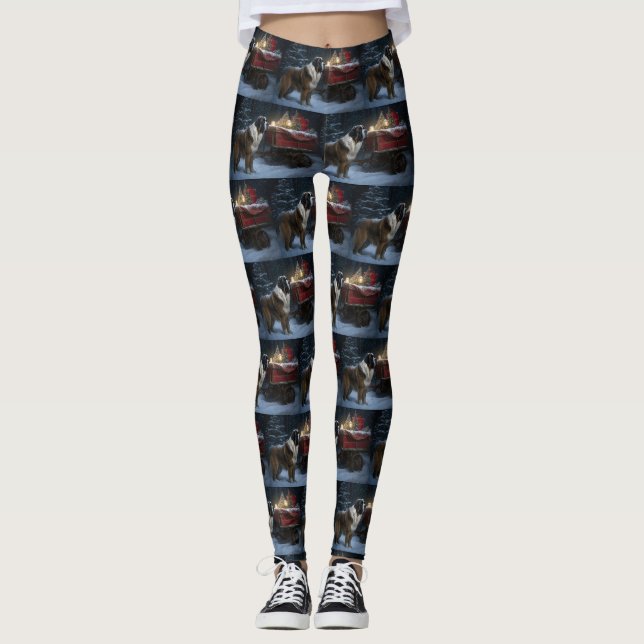 Saint Bernard Snowy Sleigh Weihnachtsdekor Leggings (Vorderseite)
