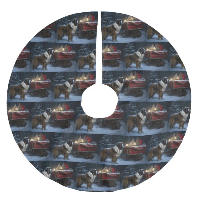 Saint Bernard Snowy Sleigh Weihnachtsdekor Polyester Weihnachtsbaumdecke (Vorderseite)