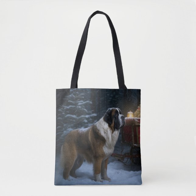 Saint Bernard Snowy Sleigh Weihnachtsdekor Tasche (Vorderseite)